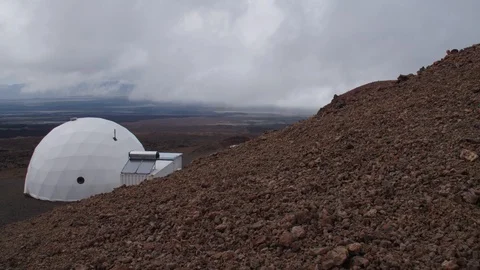 Hi-Seas base in volcanic desolate landscape, Hawaii Stock Footage 104205325
