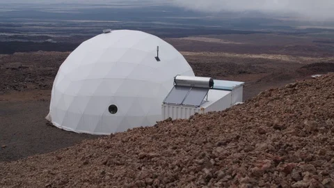 Hi-Seas base in volcanic desolate landscape, Hawaii Stock Footage 104205597