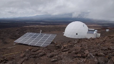 Hi-Seas base in volcanic desolate landscape, Hawaii Stock Footage 104205641