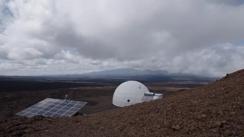 Hi-Seas base in volcanic desolate landscape, Hawaii Stock Footage 104205656