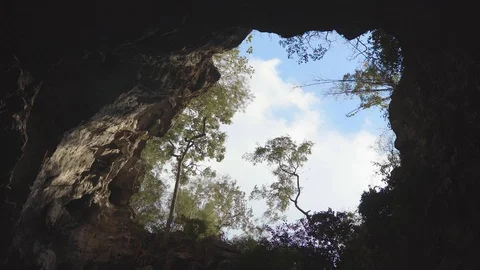 Hi Speed Cave of Mountain on Top Appear Blue Sky Stock Footage 129306027
