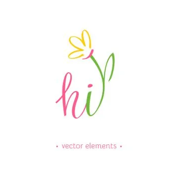 Hi, spring modern hand drawn lettering. Stock Illustration