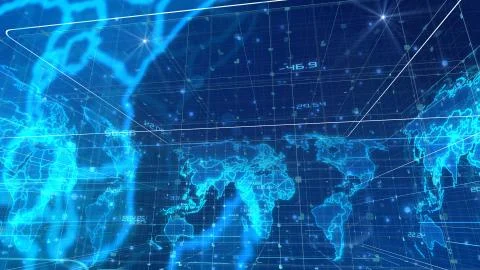 A hi-tech 3d illustration of the computer modeled news world map with spheric Stock Illustration