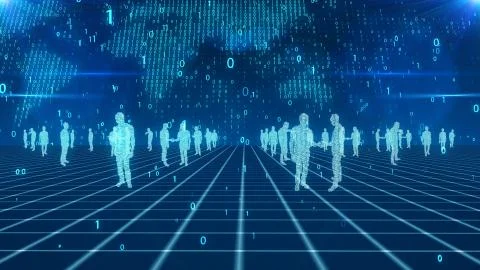 A hi-tech 3d illustration of numeric business people discussing deals on a li Illustrazione stock