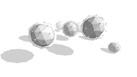 Hi-tech 3d illustration of several multishaped spheres covered with network g Stock Illustration