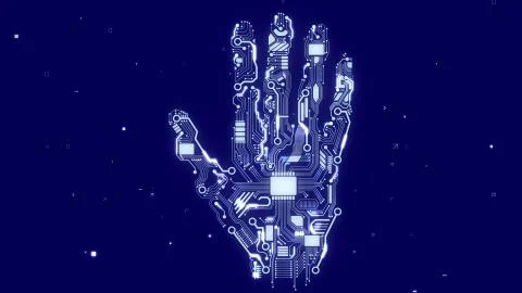 Hi-tech 3d illustration of a shining brainy robot hand with embedded CPU micr Stock Illustration