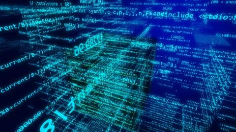 Hi-tech 3D rendering of the ultramodern cyberspace with flying digits, mathem Stock Illustration