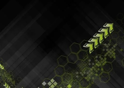 Hi-tech abstract backdrop Green geometrical elements on black background. ... Stock Photos