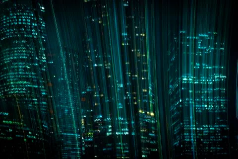 Hi-tech abstract background. Cityscape of skyscrapers of Moscow City Zooming Stock Photos
