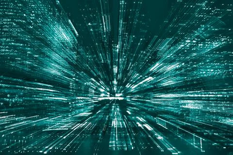 Hi-tech abstract background. Cityscape of skyscrapers of Moscow City Zooming Foto stock