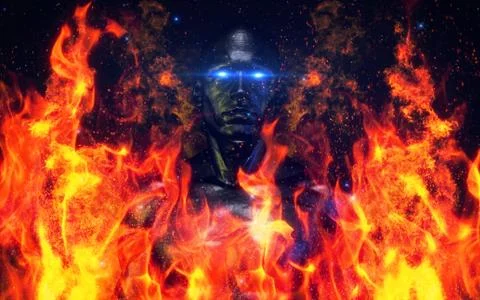 Hi-Tech Android (Robotic Male Model) V3 More Burning Concept Stock Illustration