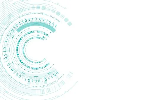 Hi-tech background with circular geometric elements and binary code Stock Illustration
