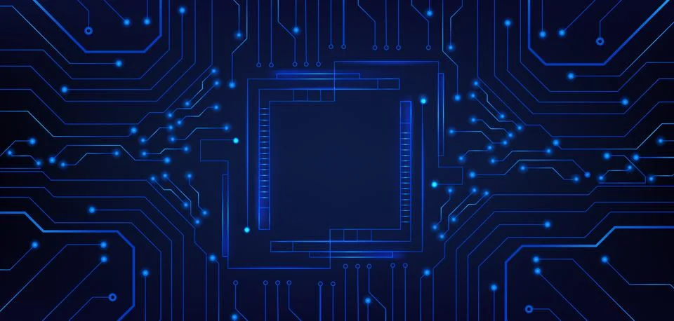 Hi tech circuit board frame with glowing blue lines Stock Illustration