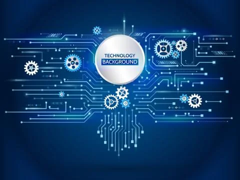 Hi-tech computer technology.  Abstract circuit concept on the blue color back Stock Illustration