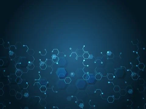 Hi-tech computer technology on the blue background. Abstract hexagon texture. Stock Illustration