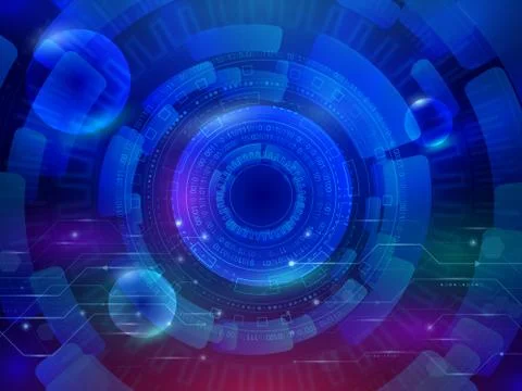 Hi-tech computer technology on the blue background. Abstract radial circuit t Illustrazione stock