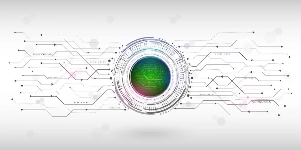 Hi-tech computer technology on the grey background. Abstract radial circuit t Stock Illustration