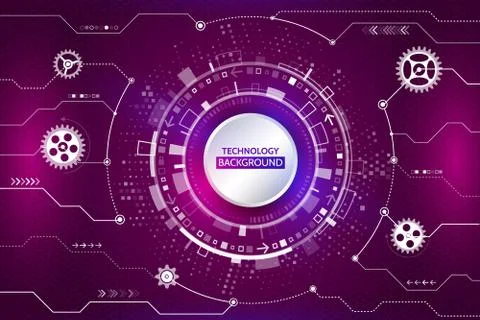 Hi-tech computer technology on the purple background. Abstract radial circuit Stock Illustration