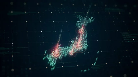 Hi-Tech Digital Japan Mapping HUD Elements Stock Footage 165751812