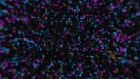 Hi Tech Digital Motion Background of Violet, Blue and Yellow Neon Pixel Lights Video stock 336343038