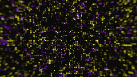 Hi Tech Digital Motion Background of Blue and Yellow Neon Pixel Lights. Video stock 336343369
