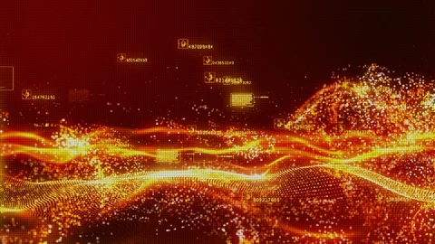 Hi-tech digital wave particles flow and holographic information motion backgr Video stock 98646295