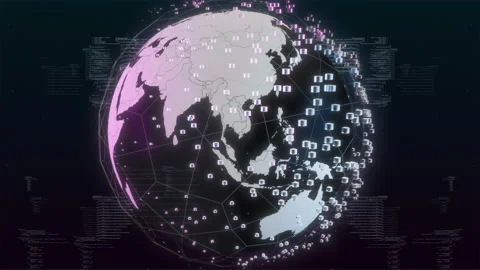 Hi-Tech Earth 3D Projection with HUD UI Elements Stock Footage 234650339