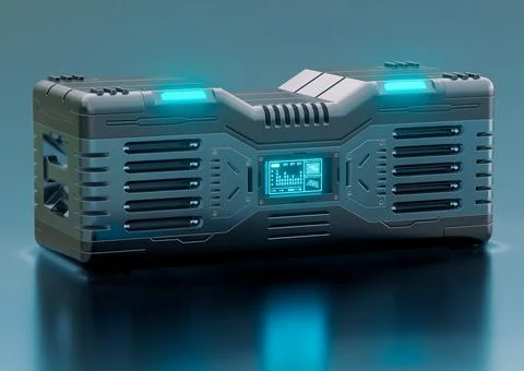 Hi-tech futuristic sci-fi container isolated on metallic background. concept Stock Illustration