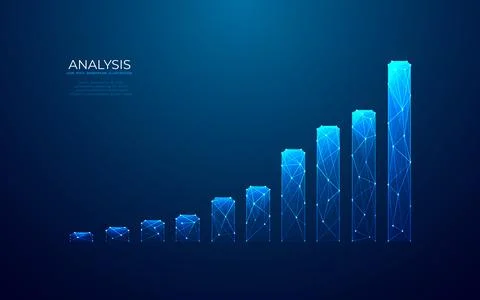 Hi-tech hologram of growing graph chart on blue background. Stock Illustration