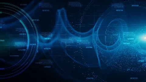 Hi-tech HUD and data with blue color digital particles flow future motion bac Stock Footage 105952490