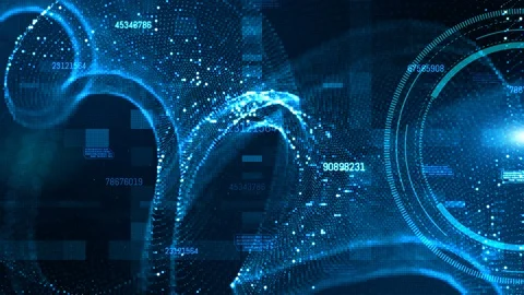 Hi-tech HUD and data with blue color digital particles flow future motion bac Stock Footage 105953101