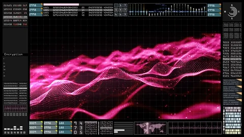Hi-Tech HUD digital display information holographic with wave particles backg Stock Footage 99254125
