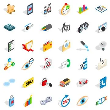 Hi tech icons set, isometric style Stockillustratie