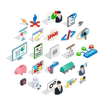 Hi tech icons set, isometric style Illustrazione stock