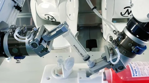 Hi-tech Industrial Robotic Manipulator robot arms in medicine Stock Footage 124256161