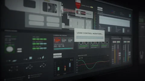 Hi-tech manufacturing machine interface controlling the factory conveyor belt Stock Footage 275590149