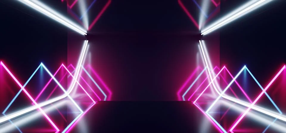 Hi Tech Neon Laser Tech Background Dark Reflective Room Glowing Purple Blue V Stock Illustration