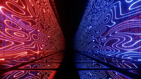 Hi-tech neon sci-fi tunel. Trendy neon glow lines form pattern and construction Stock Footage 171596073
