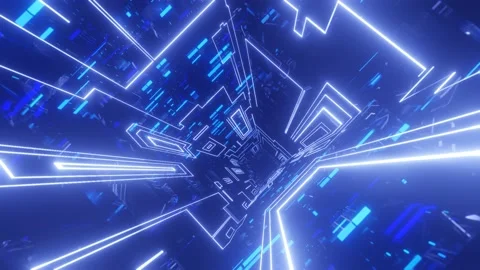 Hi-tech neon sci-fi tunel. Trendy neon glow lines form pattern and construction Stock Footage 171775258