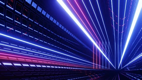 Hi-tech neon sci-fi tunel. Trendy neon glow lines form pattern and construction Stock Footage 171775302