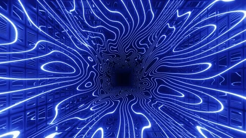 Hi-tech neon sci-fi tunel. Trendy neon glow lines form pattern and construction Stock Footage 171944487