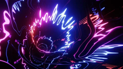 Hi-tech neon sci-fi tunel. Trendy neon glow lines form pattern and construction Stock Footage 172114195