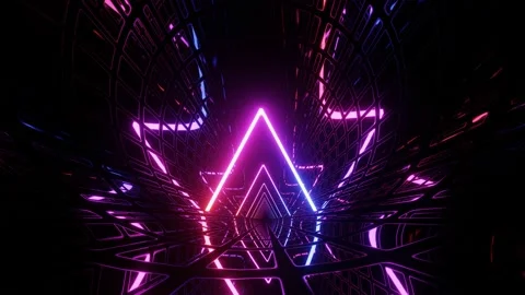 Hi-tech neon sci-fi tunel. Trendy neon glow lines form pattern and construction Stock Footage 172115425