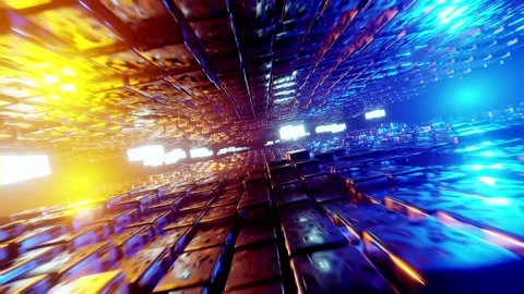 Hi-tech neon sci-fi background of the grid. Technology and science fiction conce Stock Footage 172430052