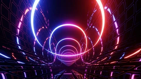Hi-tech neon sci-fi tunel. Trendy neon glow lines form pattern and construction Stock Footage 176002568