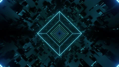 Hi-tech neon sci-fi tunel. Trendy neon glow lines form pattern and construction Stock Footage 178151595