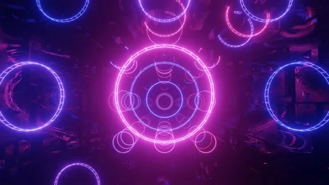 Hi-tech neon sci-fi tunel. Trendy neon glow lines form pattern and construction Видео 178152532