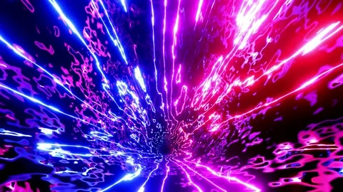 Hi-tech neon sci-fi tunel. Trendy neon glow lines form pattern and construction Stock Footage 186793517