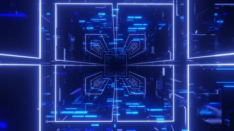 Hi-tech neon sci-fi tunel. Trendy neon glow lines form pattern and construction Stock Footage 188578140
