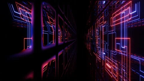 Hi-tech neon sci-fi tunel. Trendy neon glow lines form pattern and construction Stock Footage 190098770